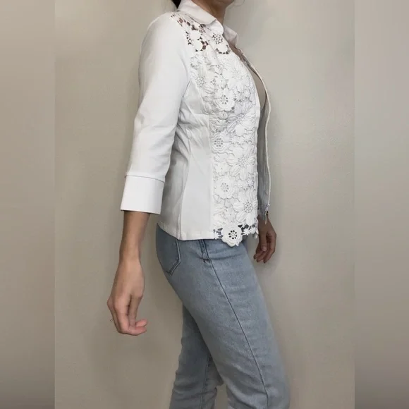 NaraCamicie | Italian Made White Zip Up 3/4 Sleeve Blouse - Picture 3 of 11